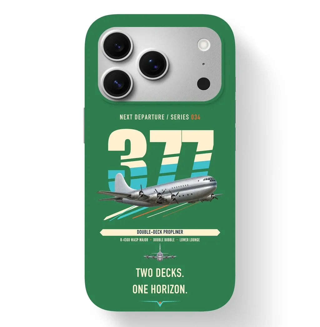 Boeing 377 Stratocruiser design on green magsafe iphone case