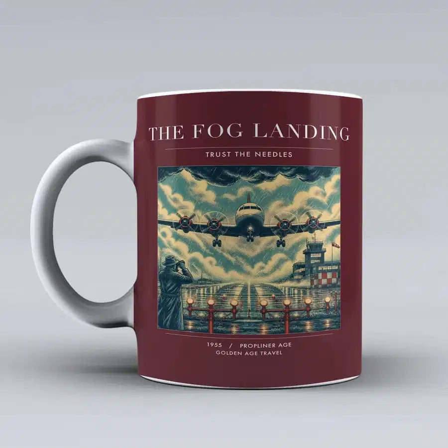 VINTAGE G4095 - The Fog Landing - Ceramic Mug design on darkred