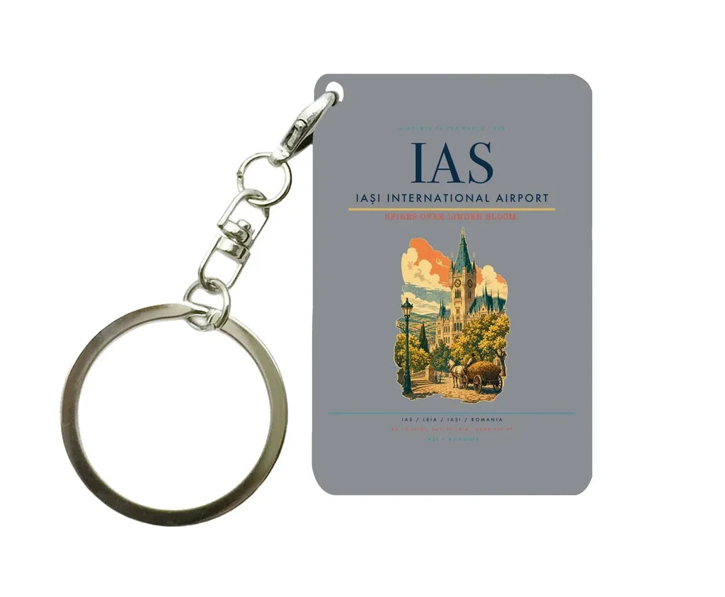 Iași International Airport (IAS) design on gray key chain