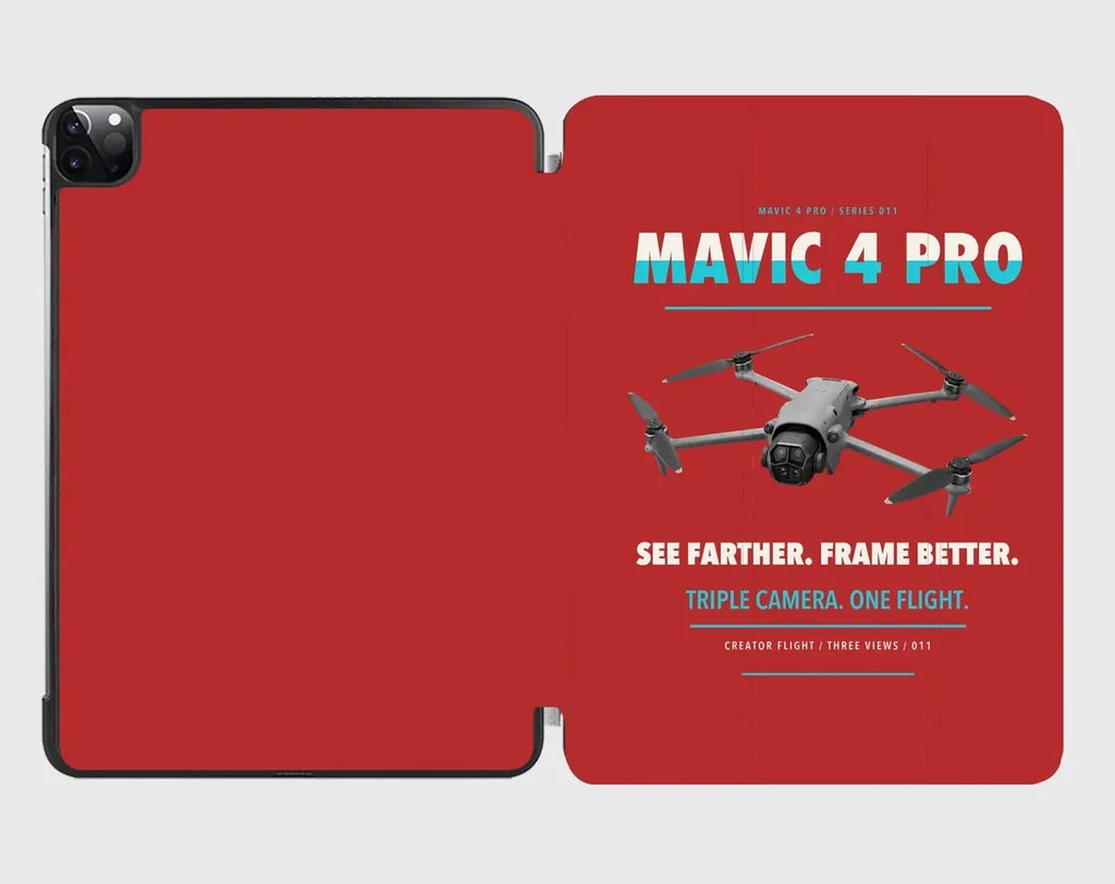 DJI Mavic 4 Pro design on red ipad tablet case