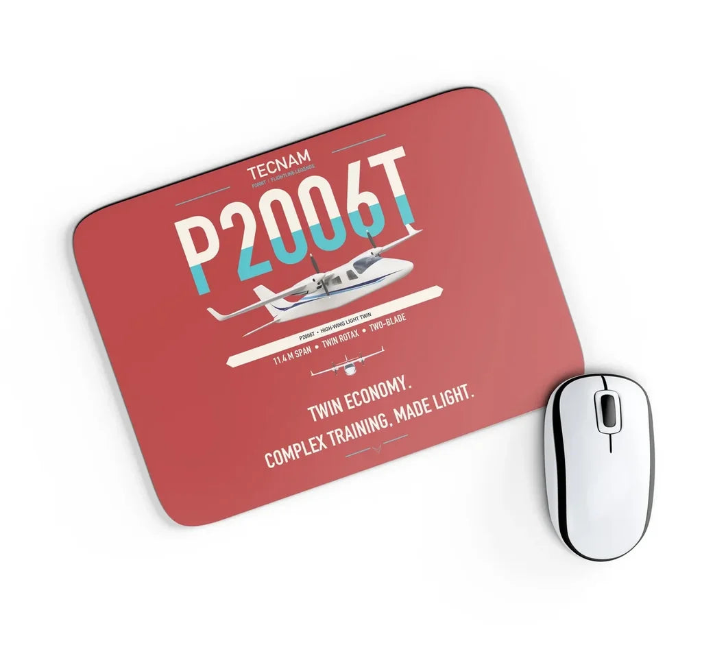 Tecnam P2006T design on red rectangle mouse pad
