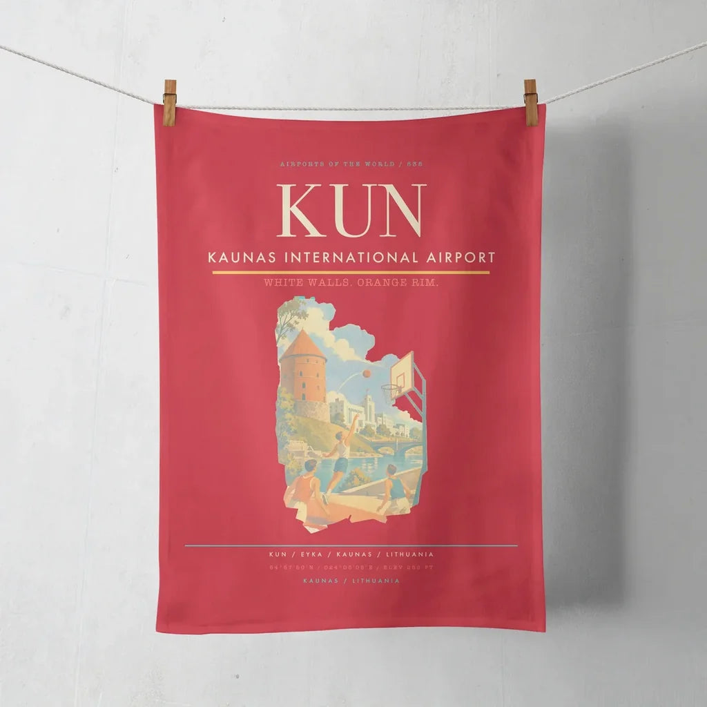 Kaunas International Airport (KUN) design on red towel
