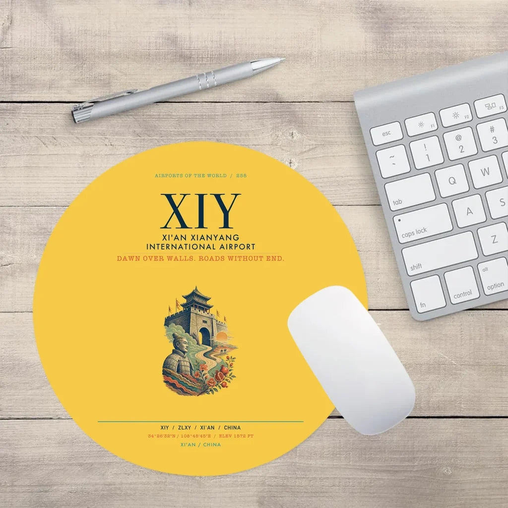 Xi'an Xianyang International Airport (XIY) design on yellow round mouse pad
