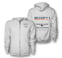 Thumbnail for Short Belfast C.1 design on white premium zipped hoodie, double-side print