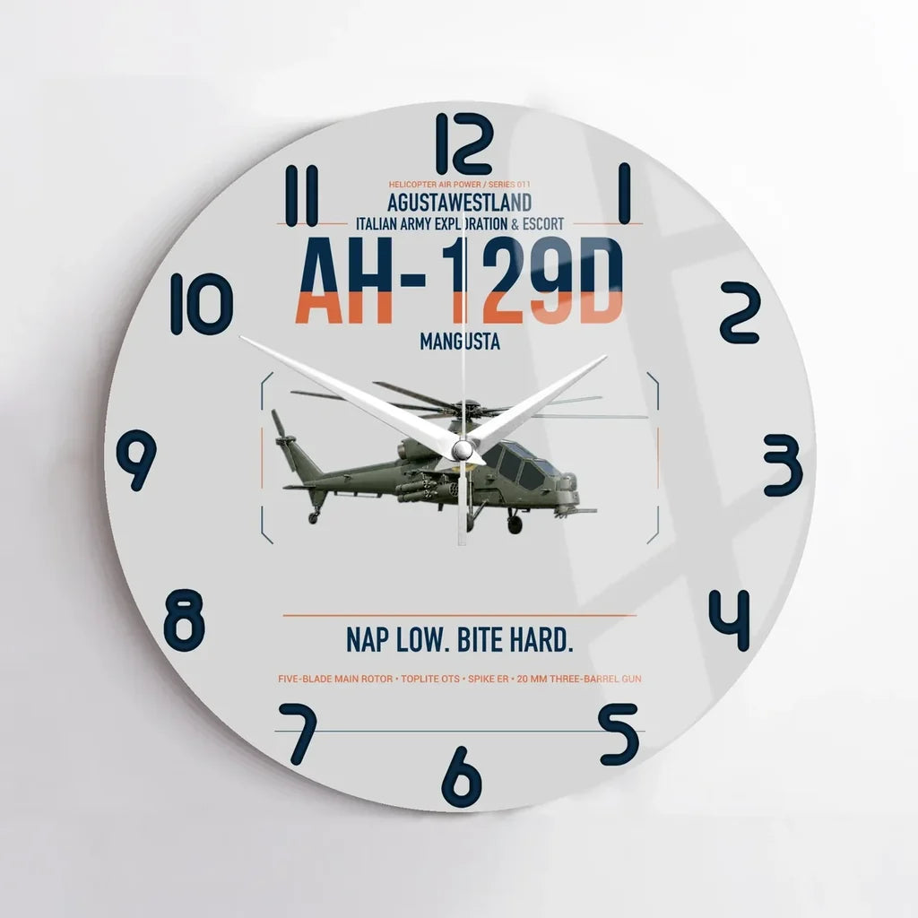 AgustaWestland AH-129D Mangusta design on light gray no frame wall clock