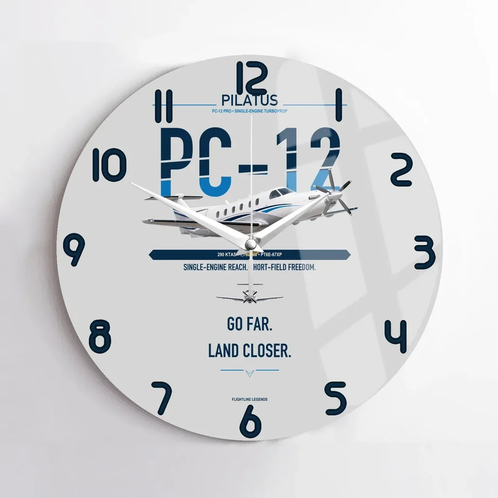 Pilatus PC-12 PRO design on light gray no frame wall clock