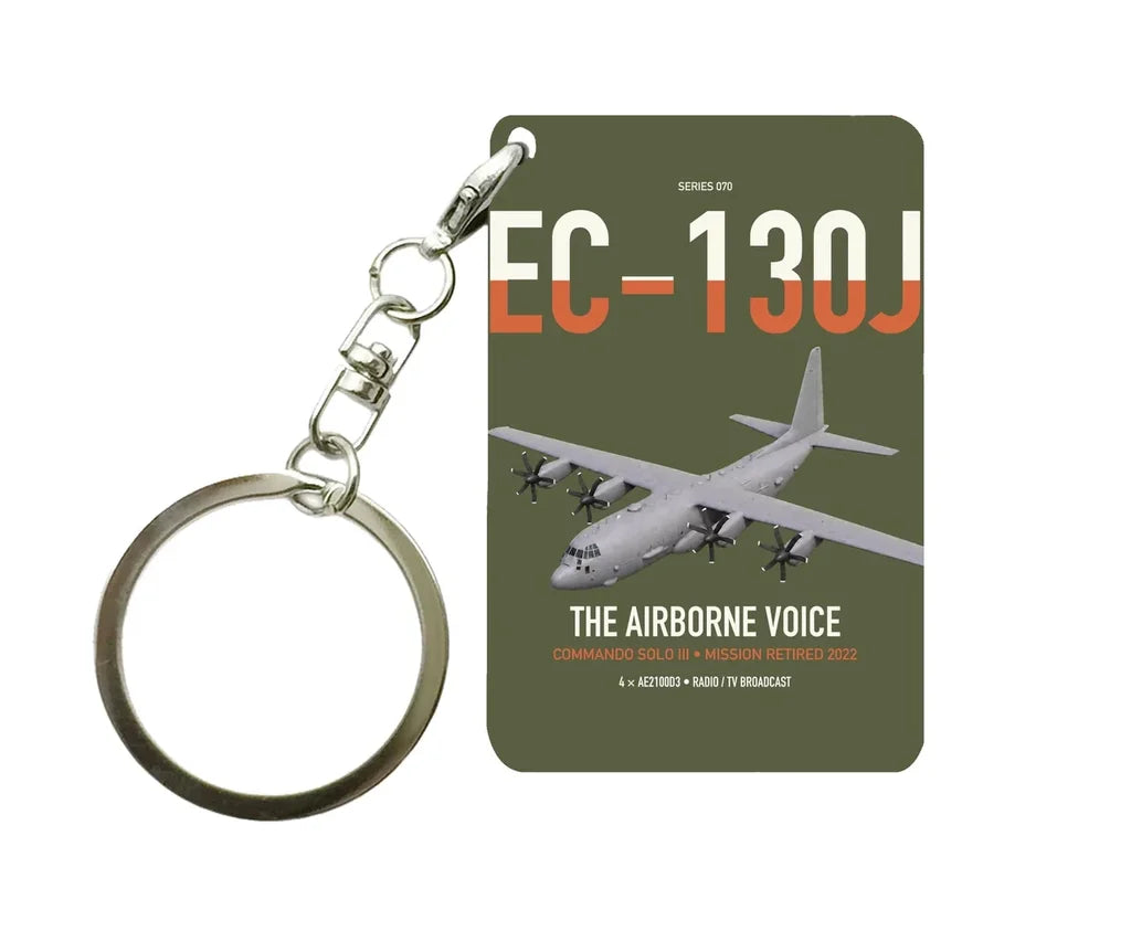 EC-130J Commando Solo III design on green army designed key chain, double-side print