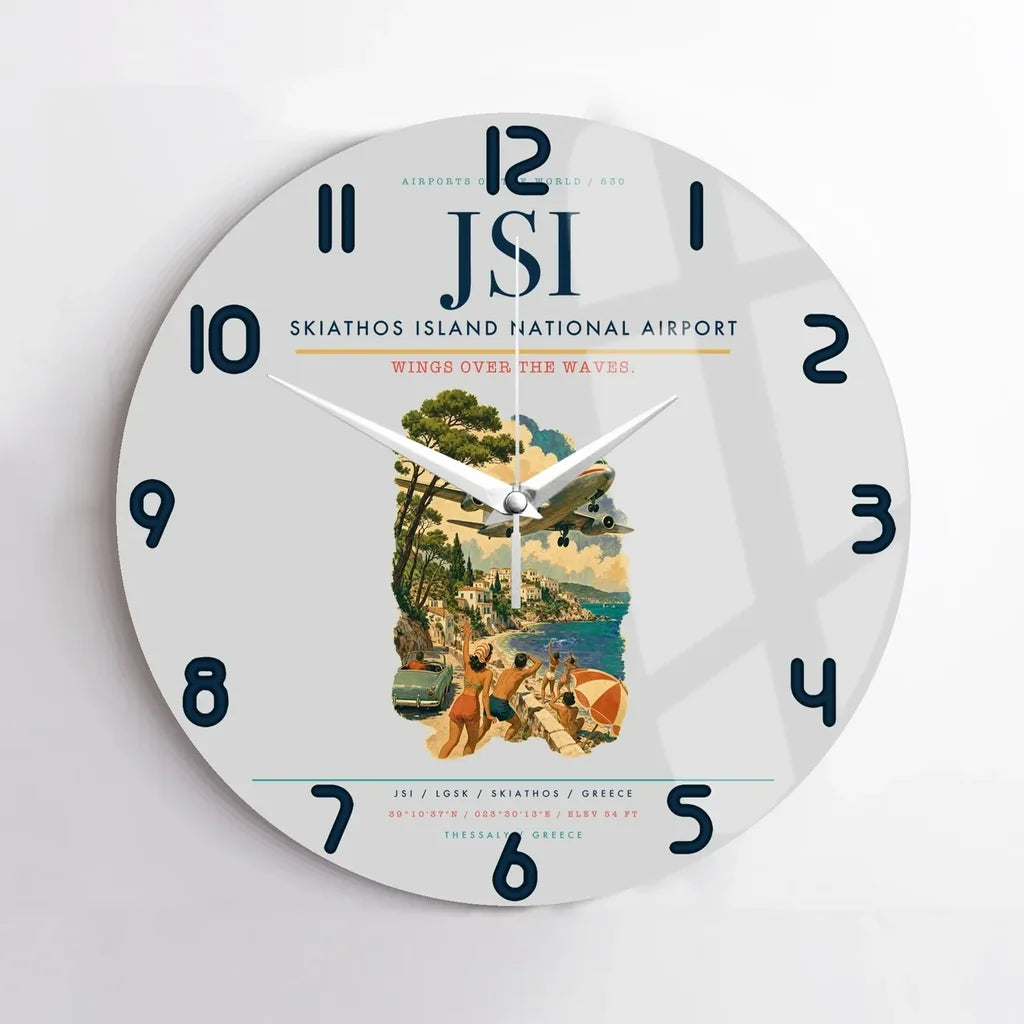 Skiathos Island National Airport (JSI) design on light gray no frame wall clock