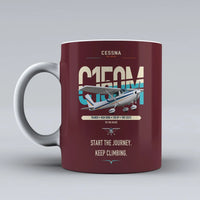 Thumbnail for Cessna 150M design on dark red ceramic mug, double-side print