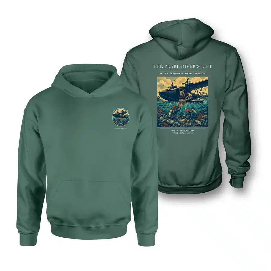 VINTAGE G4271 - The Pearl Diver's Lift - Double-Side Hoodie design on green double side