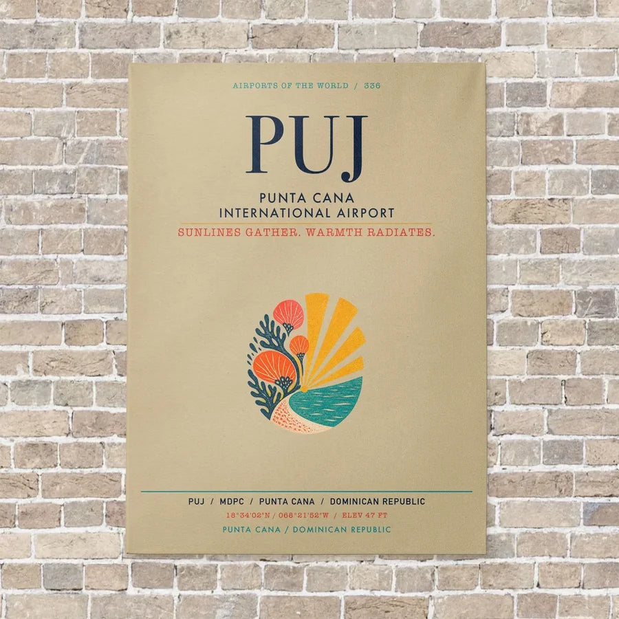 Punta Cana International Airport PUJ vertical canvas print - no frame - beige background