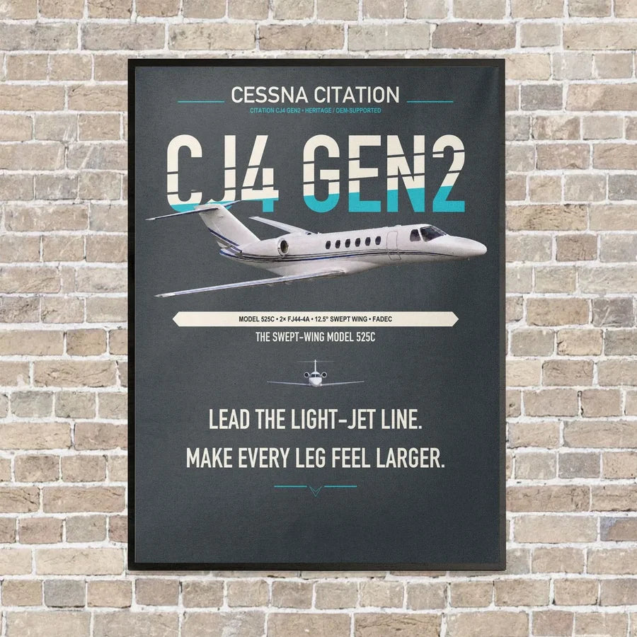 Cessna Citation CJ4 Gen2 vertical canvas print - framed - gray background