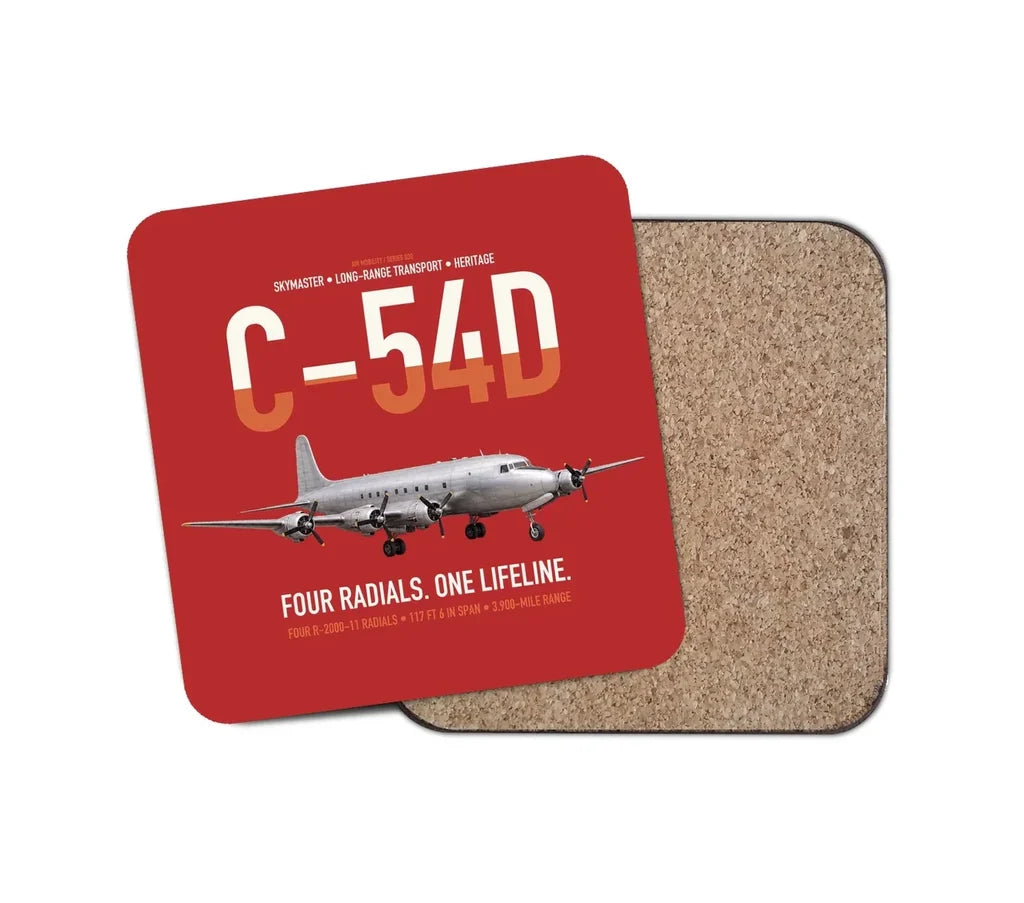 C-54D Skymaster design on red 1 piece coaster