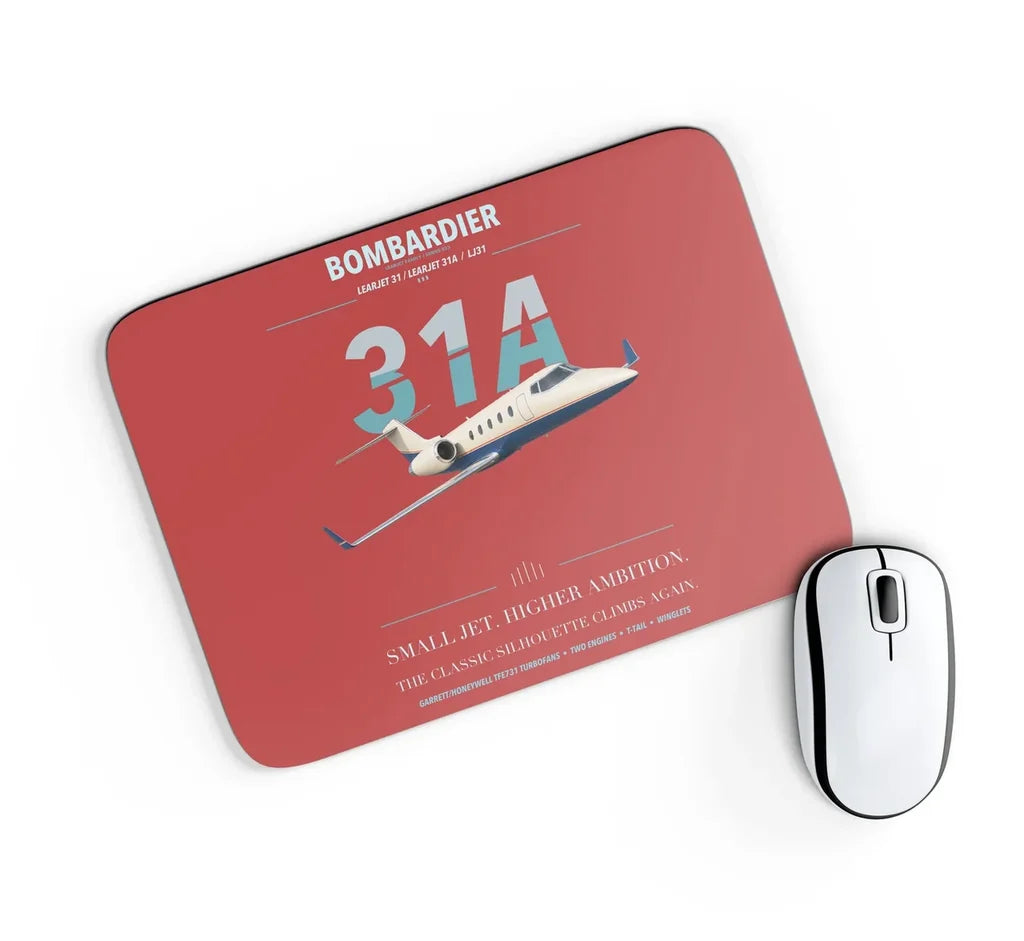 Bombardier Learjet 31A design on red rectangle mouse pad