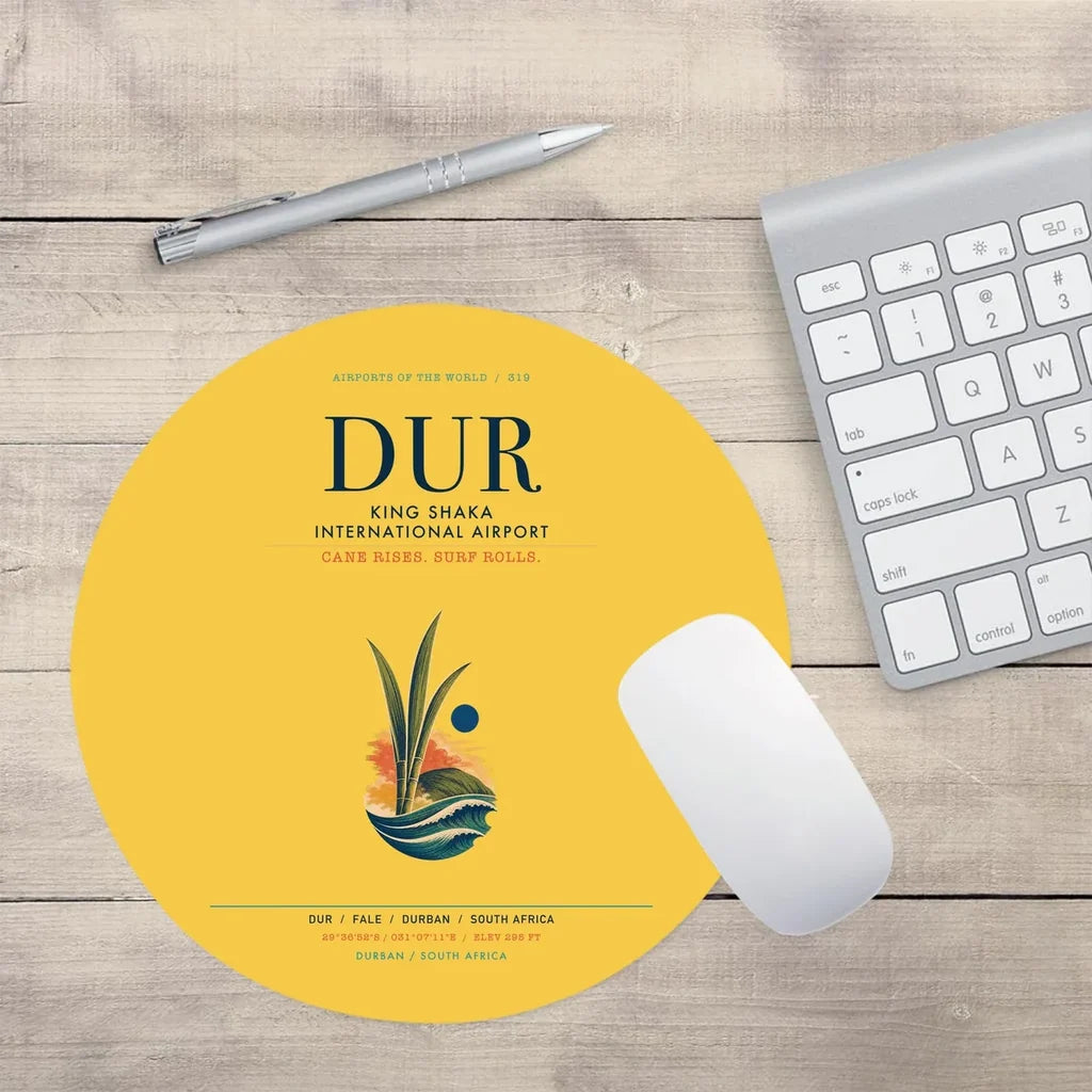 King Shaka International Airport (DUR) design on yellow round mouse pad