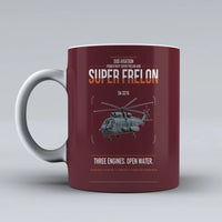 Thumbnail for Sud Aviation SA 321G Super Frelon design on dark red ceramic mug, double-side print