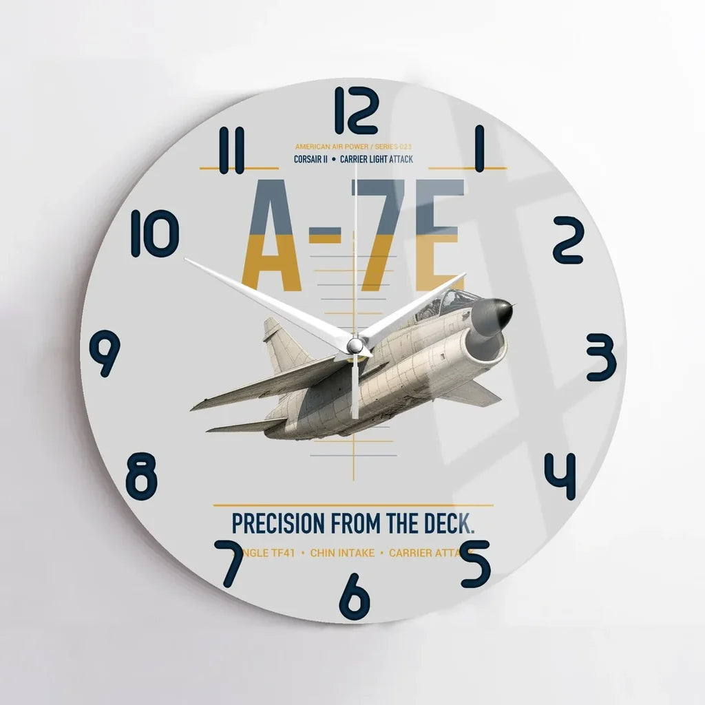 A-7E Corsair II design on light gray no frame wall clock