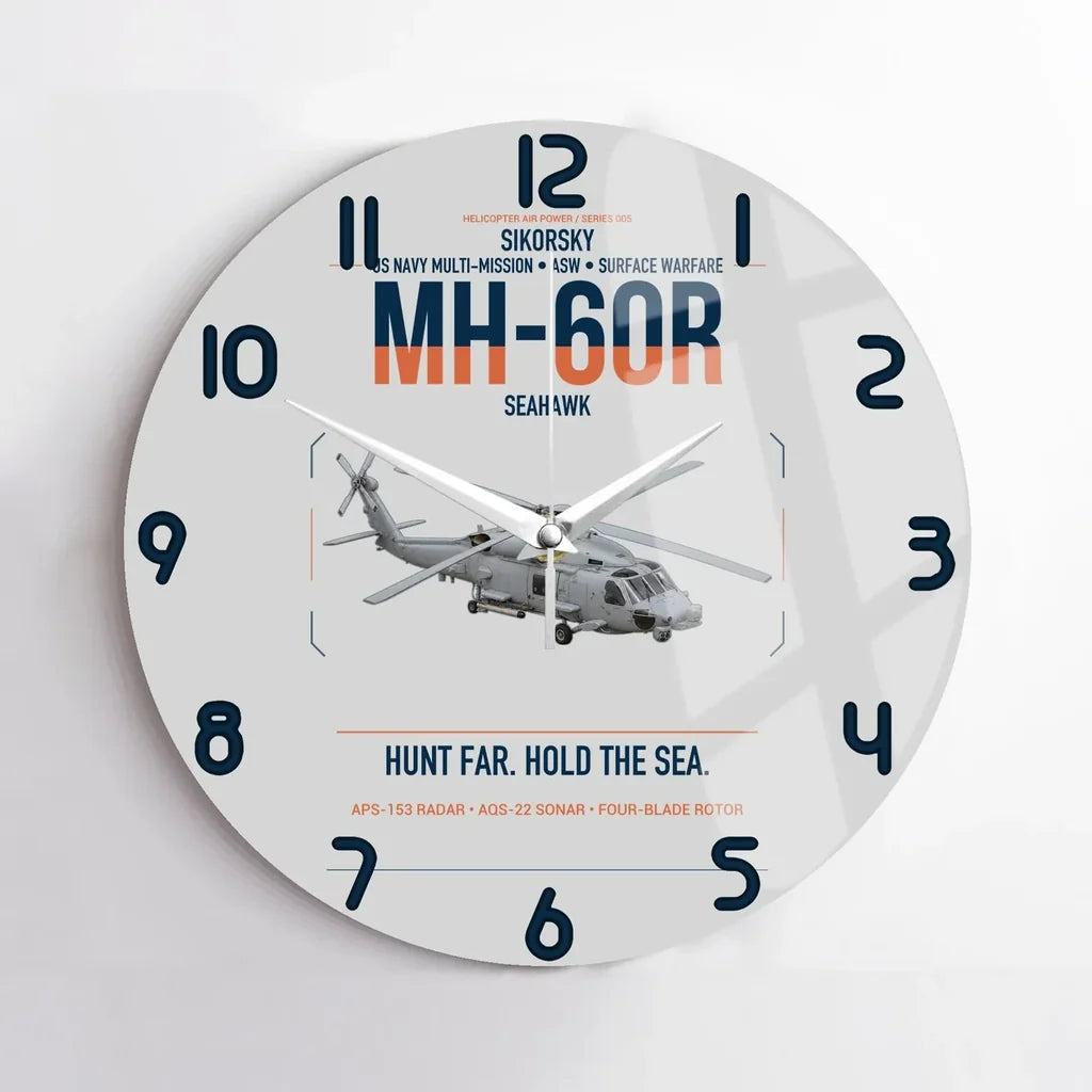 Sikorsky MH-60R Seahawk design on light gray no frame wall clock