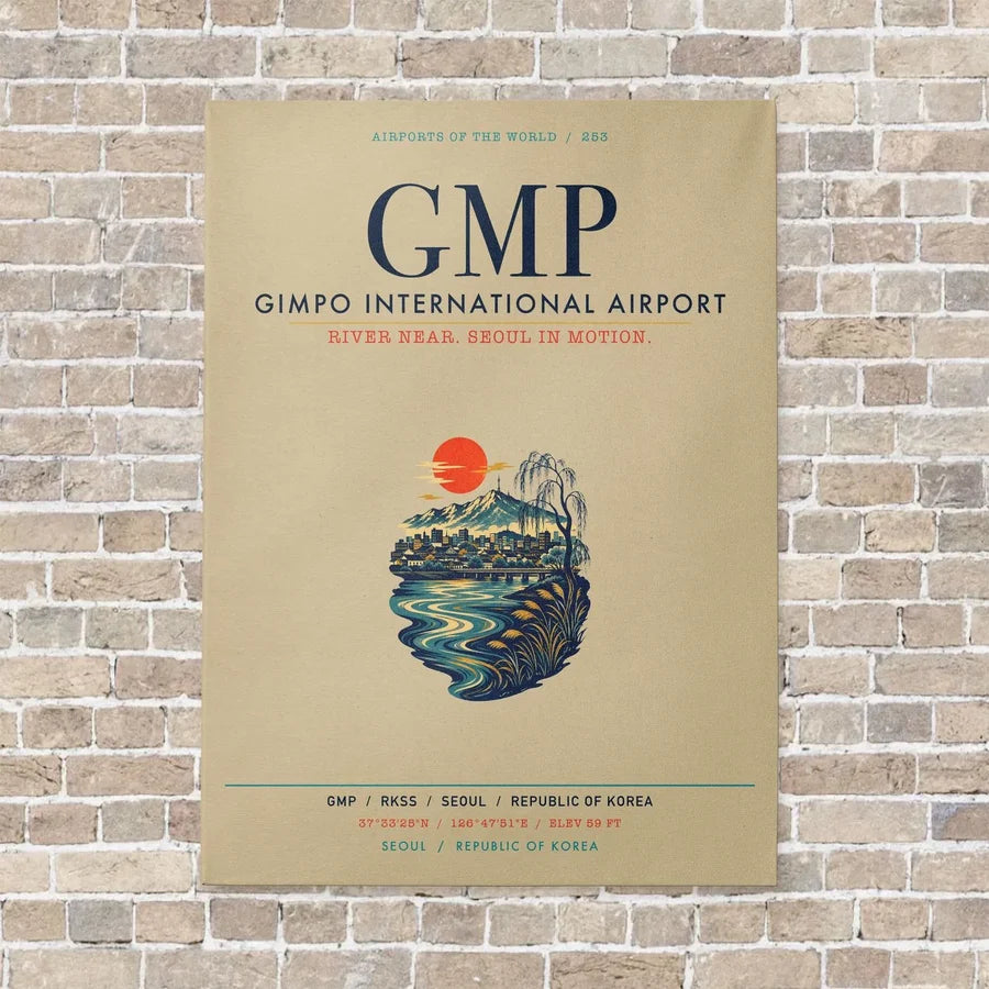 Gimpo International Airport GMP vertical canvas print - no frame - beige background