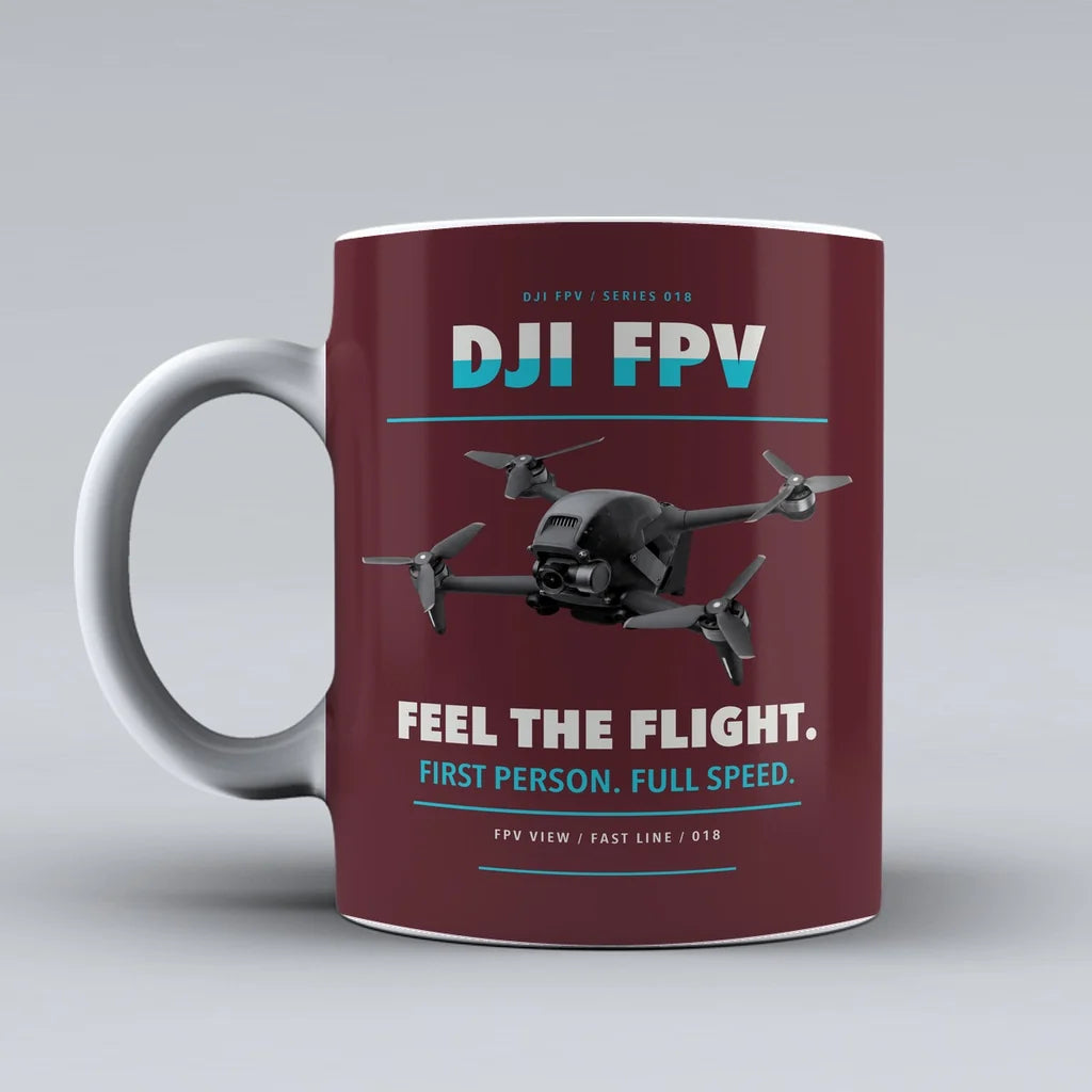 FPV Mug design on dark red dji