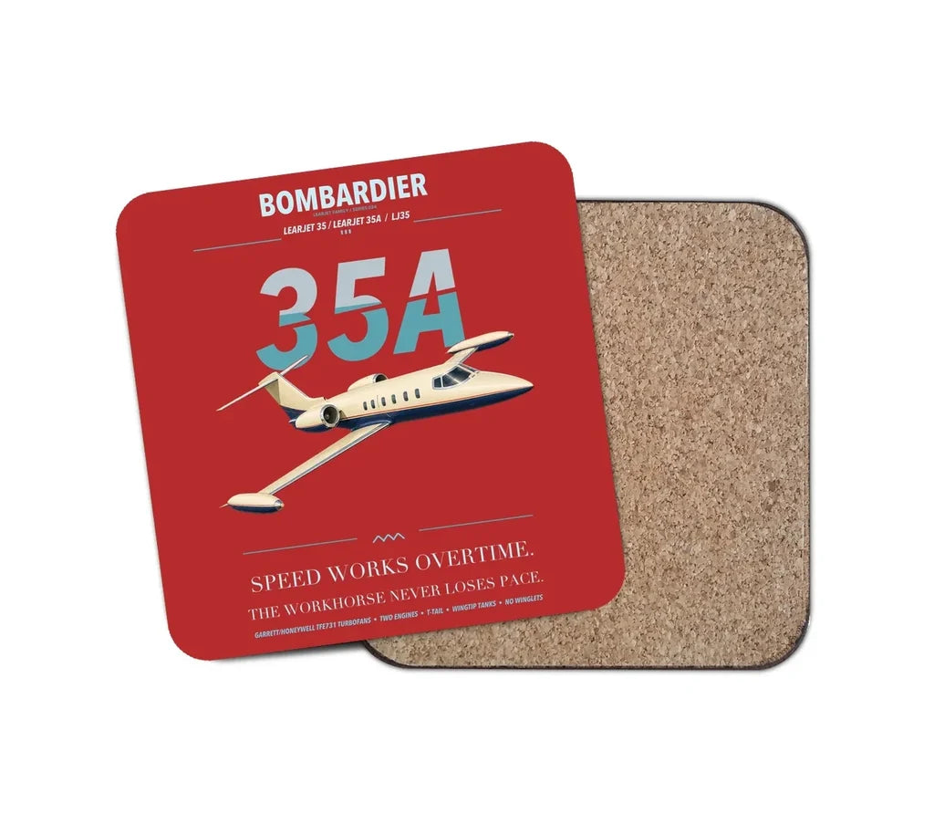 Bombardier Learjet 35A design on red 1 piece coaster