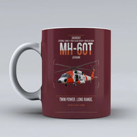 Thumbnail for Sikorsky MH-60T Jayhawk design on dark red ceramic mug, double-side print
