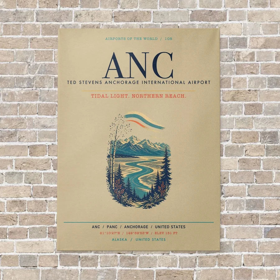 Ted Stevens Anchorage International Airport ANC vertical canvas print - no frame - beige background