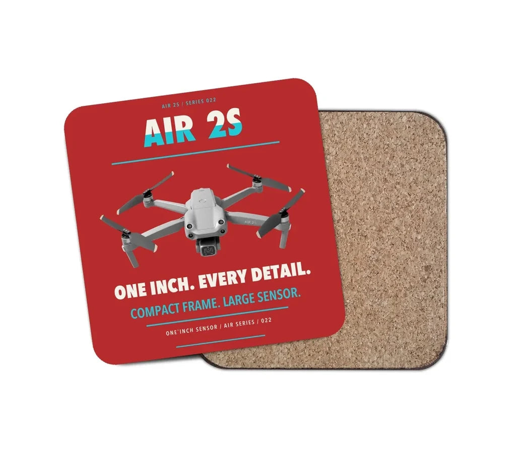 DJI Air 2S design on red 1 piece coaster