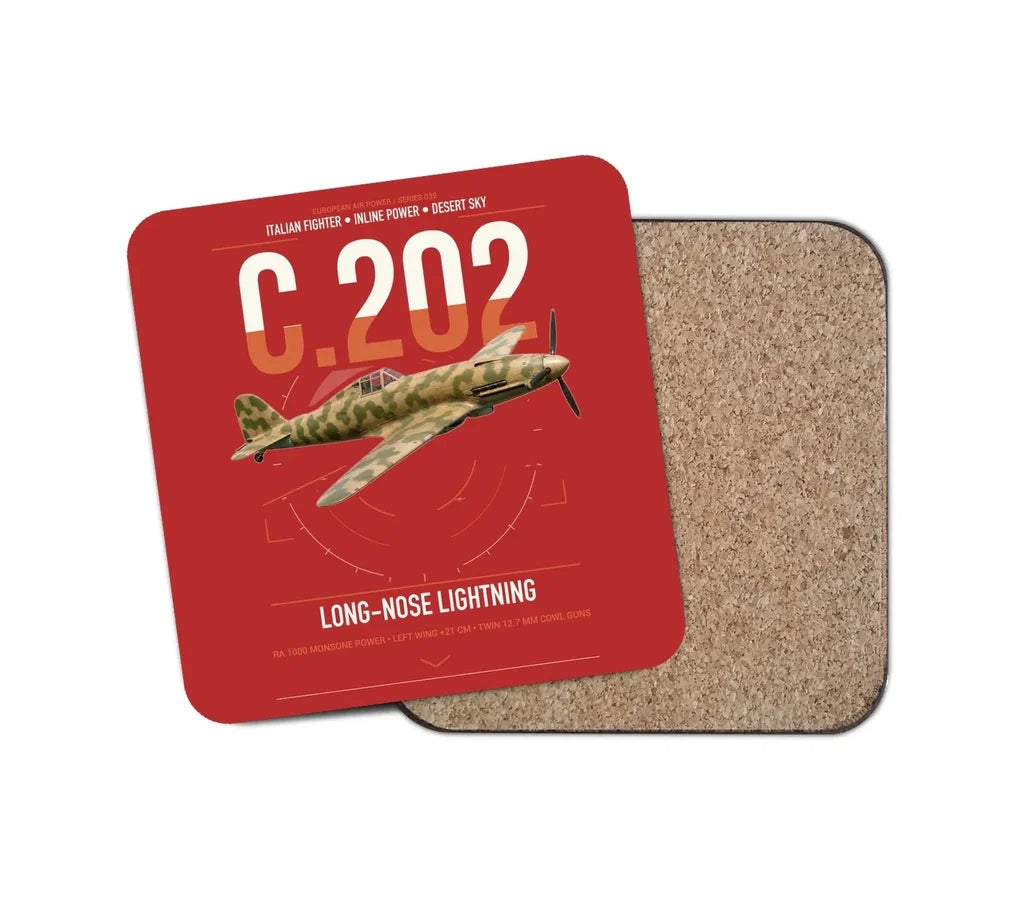 Macchi C.202 Folgore design on red 1 piece coaster