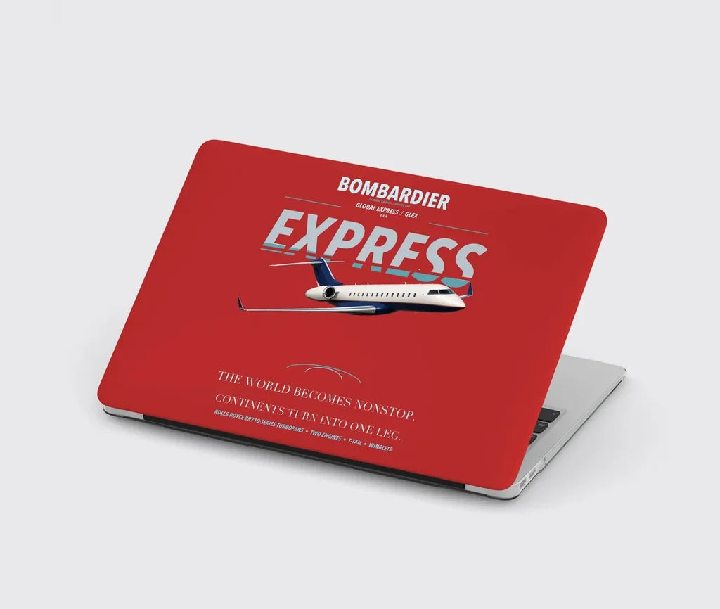 Bombardier Global Express design on red MacBook case