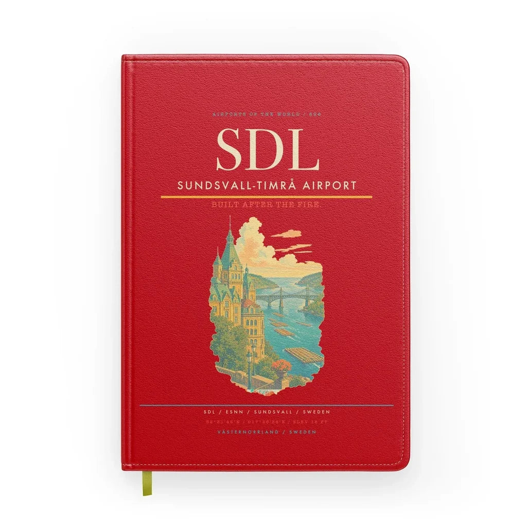 Sundsvall-Timrå Airport (SDL) design on red notebook