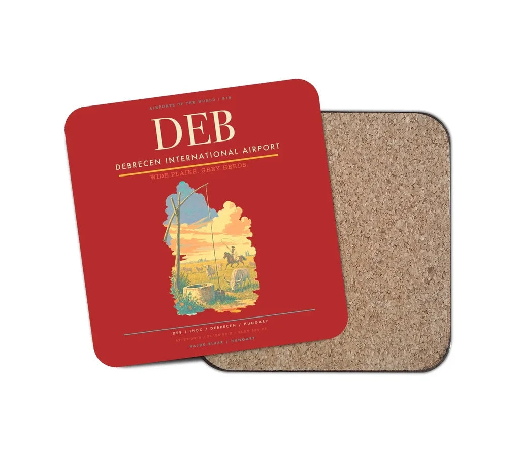 Debrecen International Airport (DEB) design on red 1 piece coaster