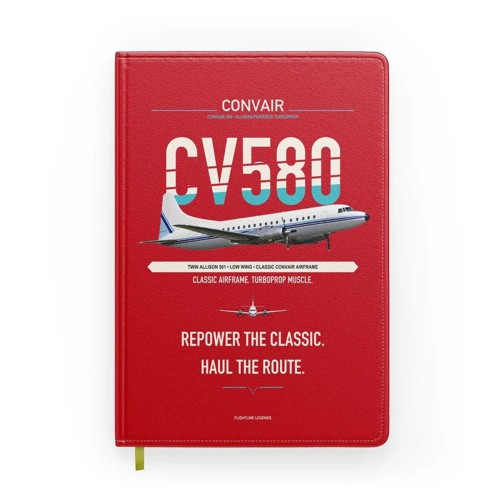 Convair 580 design on red notebook