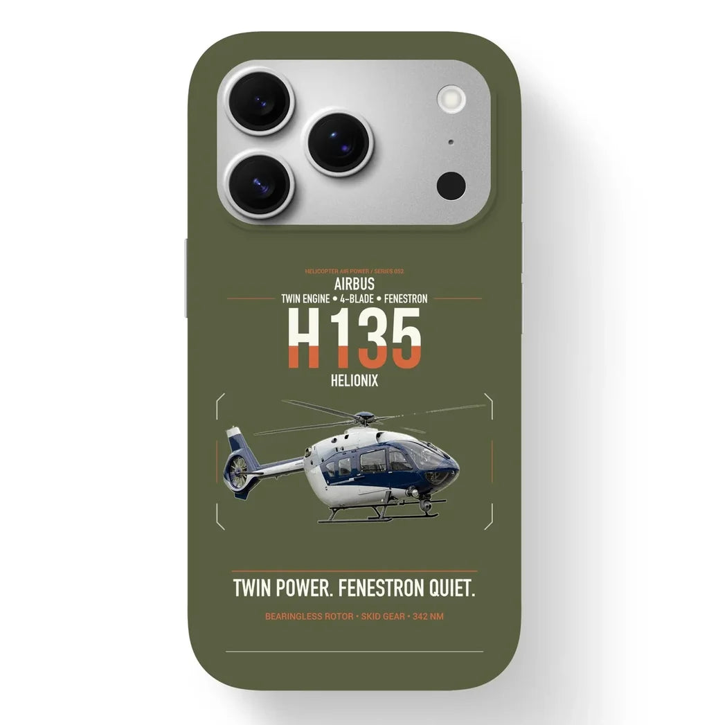 Airbus H135 design on green army magsafe iphone case, for iPhone 17 Pro