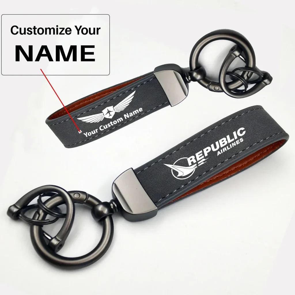 Republic Airlines Horseshoe Buckle key chain, Gray + Name