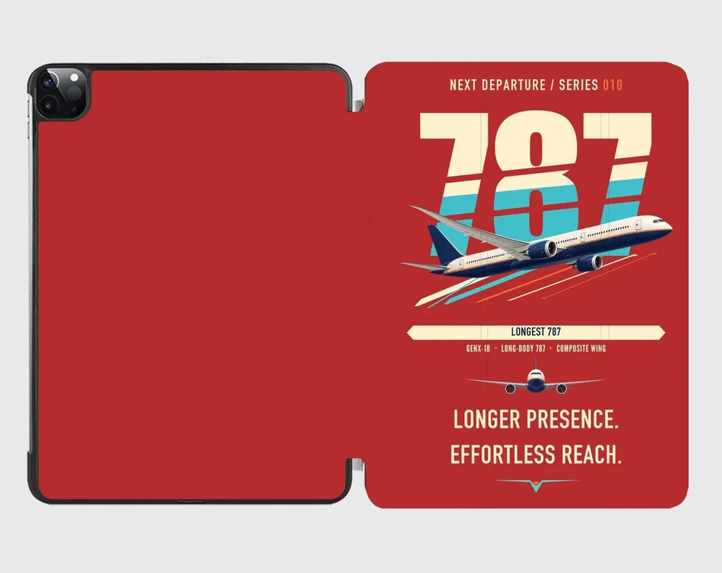 Boeing 787-10 Dreamliner design on red ipad tablet case
