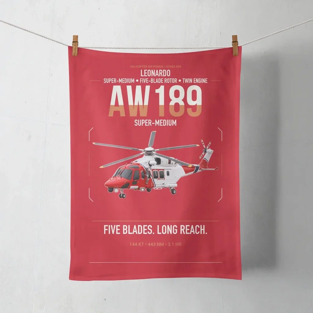 Leonardo AW189 design on red towel