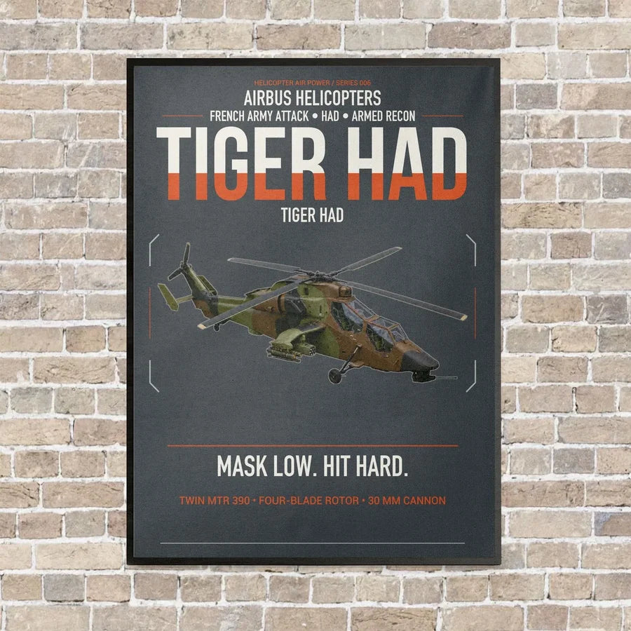 Airbus Helicopters Tiger HAD vertical canvas print - framed - gray background