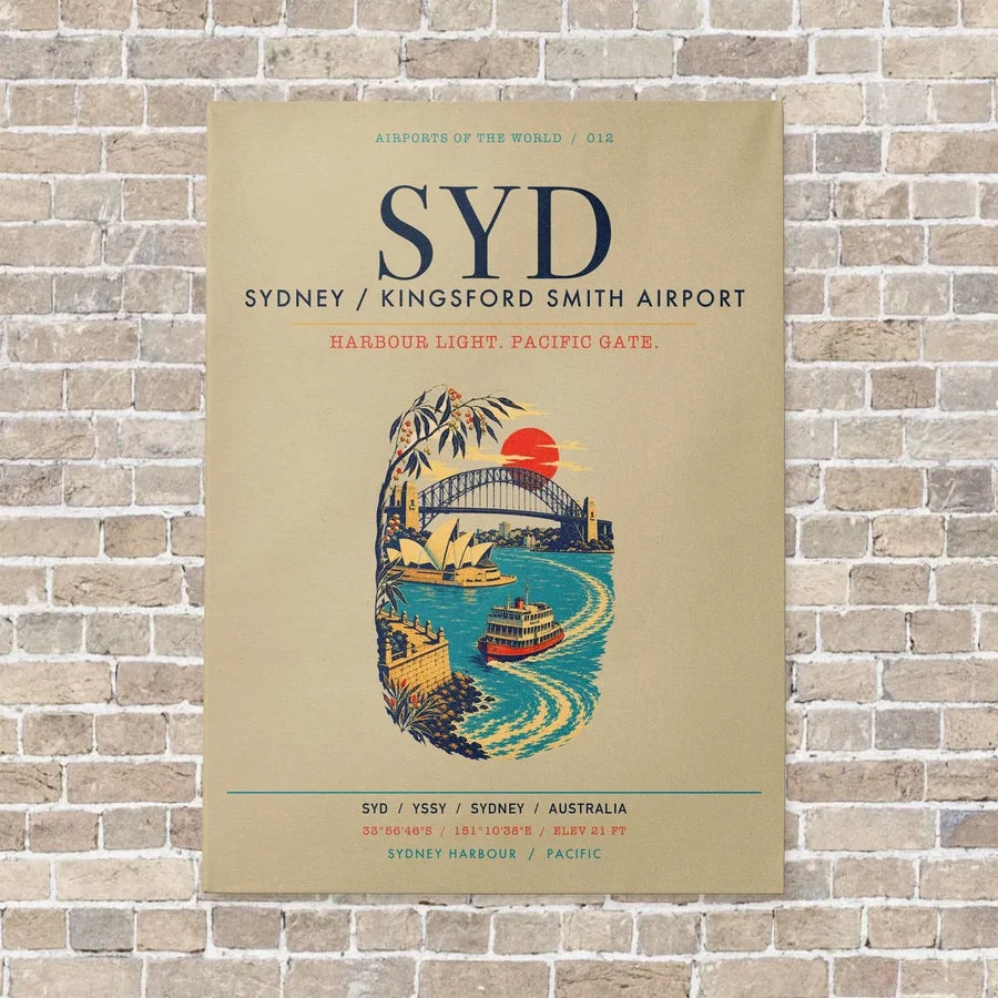 Sydney Kingsford Smith Airport SYD vertical canvas print - no frame - beige background