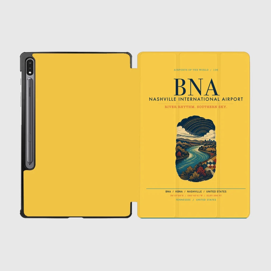 Nashville International Airport (BNA) design on yellow samsung tablet tablet case
