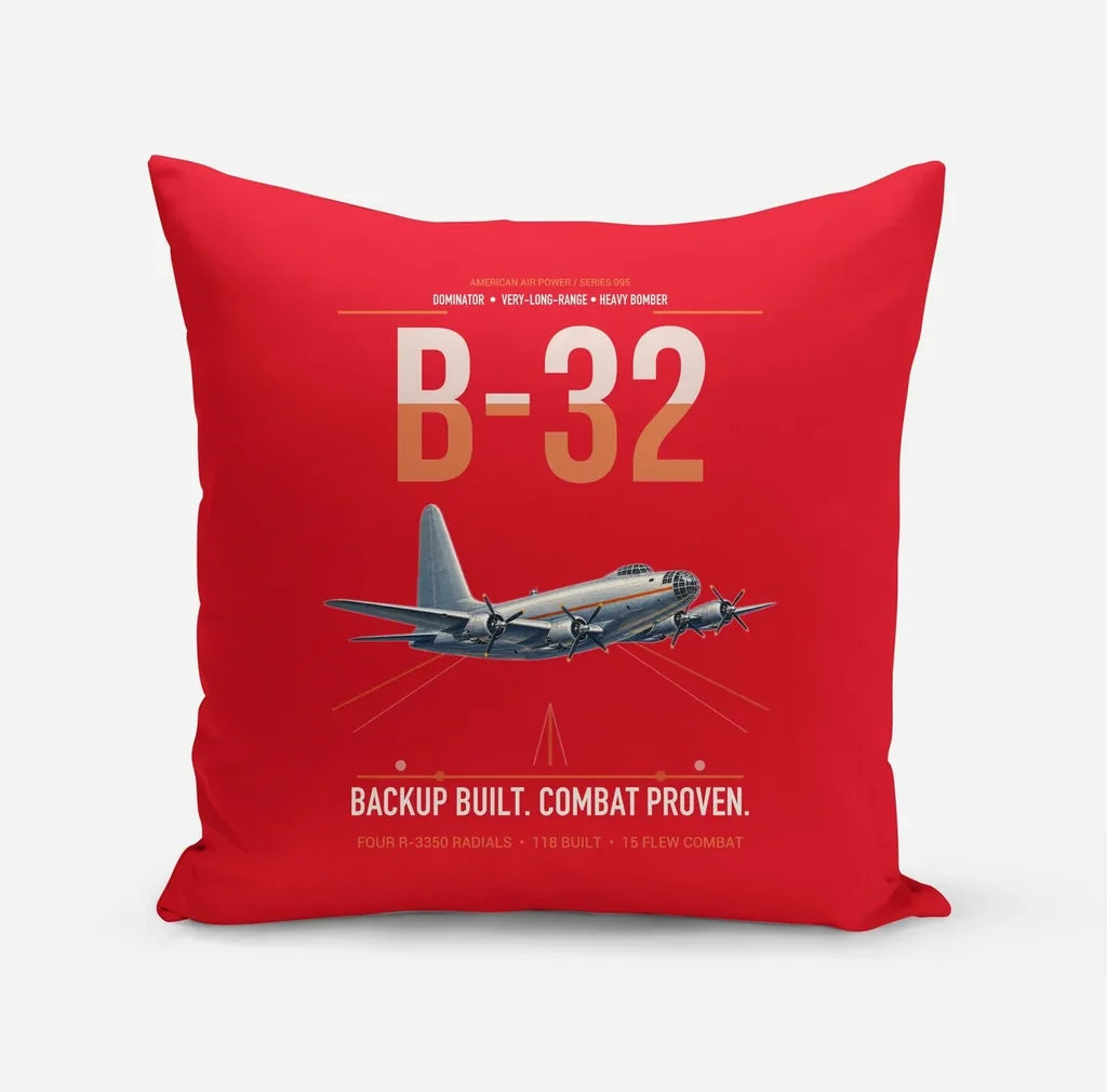 B-32 Dominator design on red pillow