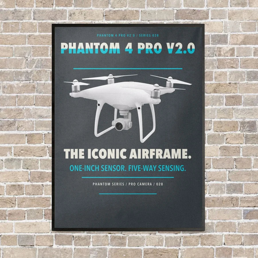 DJI Phantom 4 Pro V2.0 vertical canvas print - framed - gray background