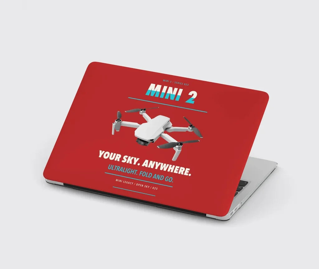 DJI Mini 2 design on red MacBook case