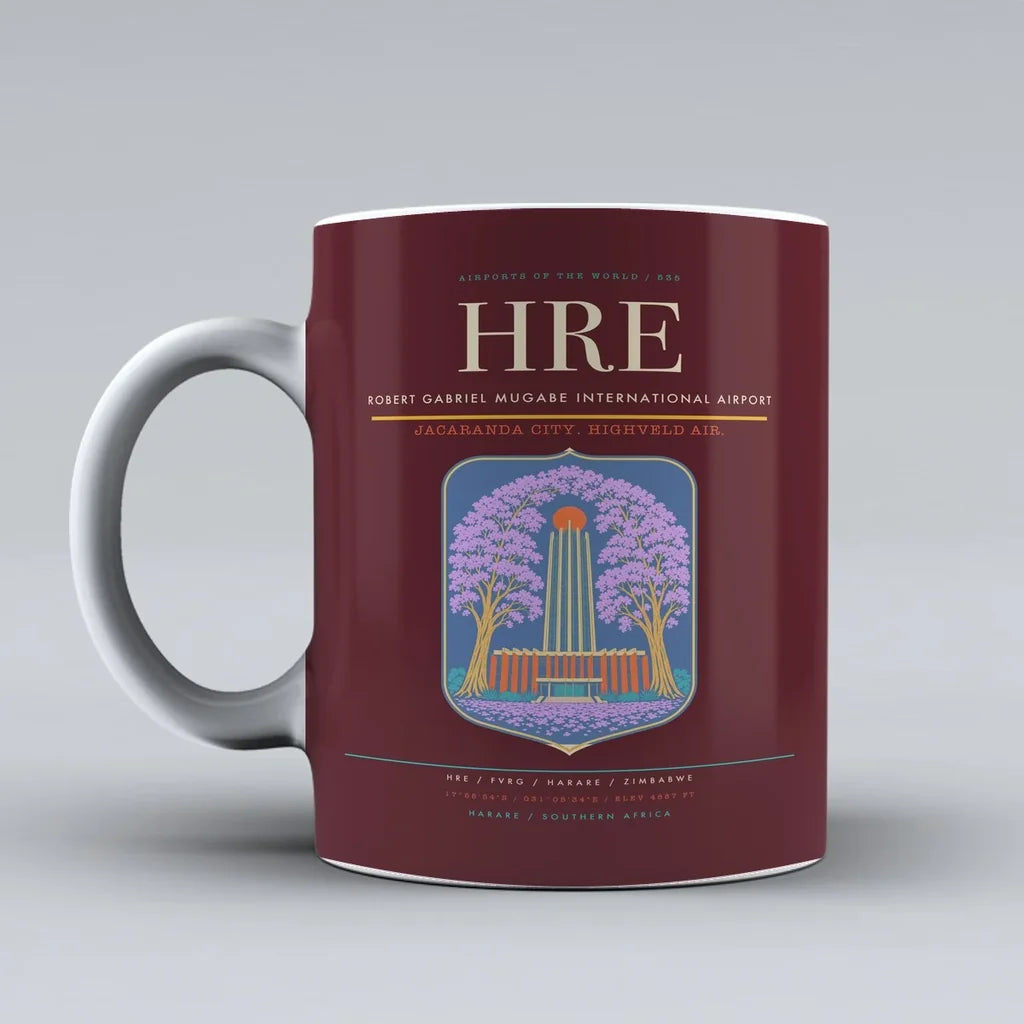 Gabriel Mugabe International Airport HRE Mug design on dark red robert