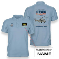 Thumbnail for Airbus Helicopters H225M Caracal design on light blue+name double-side polo t-shirt, double-side print