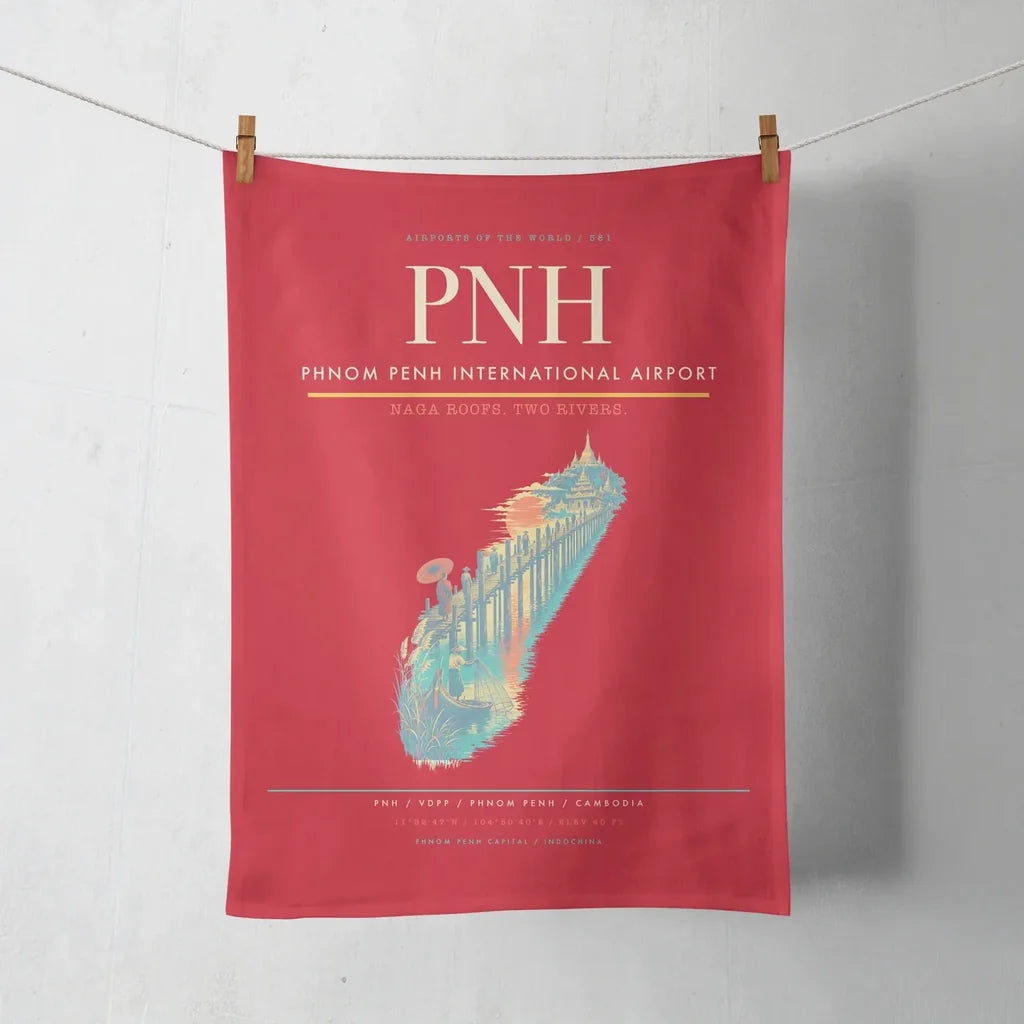 Phnom Penh International Airport (PNH) design on red towel