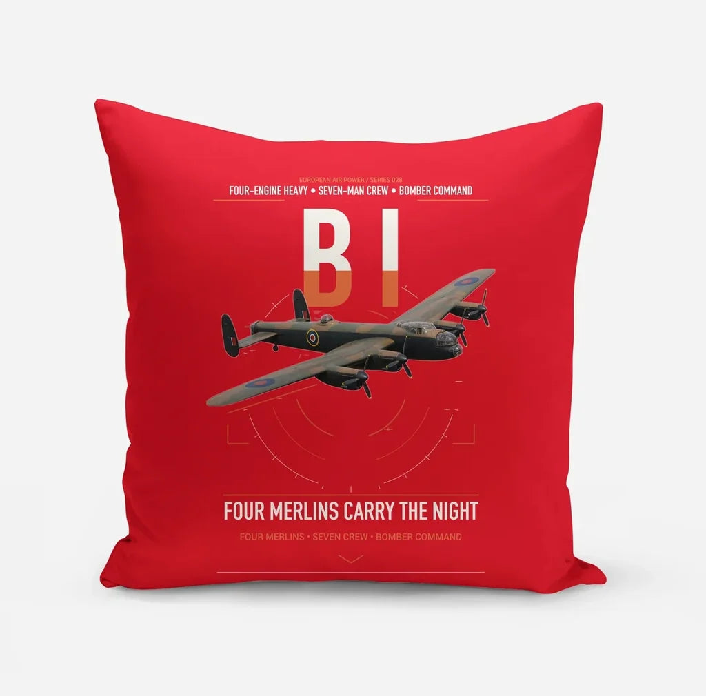 Avro Lancaster B I design on red pillow