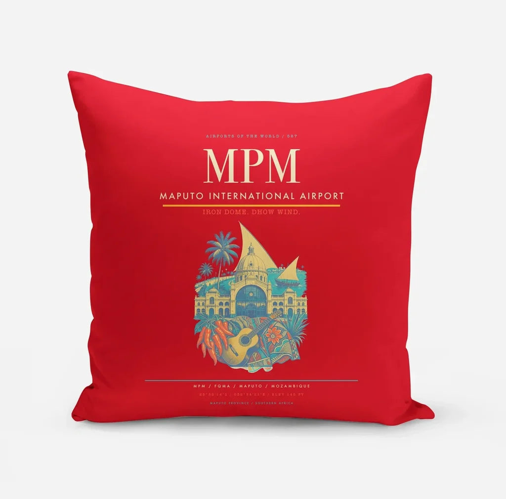 Maputo International Airport (MPM) design on red pillow