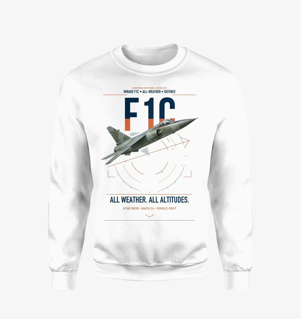 Dassault Mirage F1C design on white sweatshirt