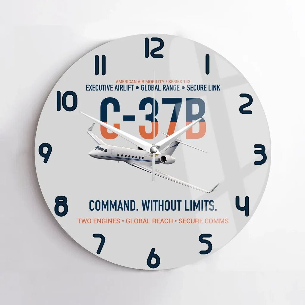 C-37B Global Command Link design on light gray no frame wall clock